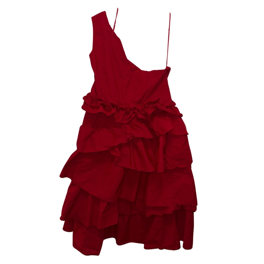 Red One-Shoulder Tiered Midi Dress